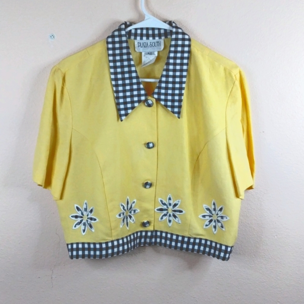 Plaza South Retro Crop Jacket Yellow Black White Size 14.Good Condition